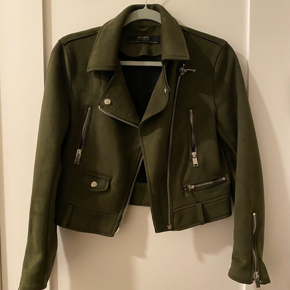 Zara suede olive biker jacket